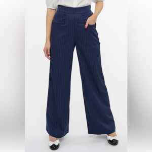 Unique Vintage Navy Pinstripe Wide-Leg Pants